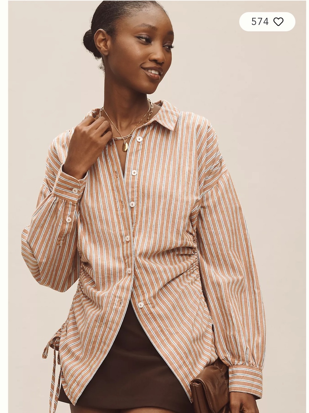 Anthropologie Pilcro Reworked Ruched Button Down Size Large